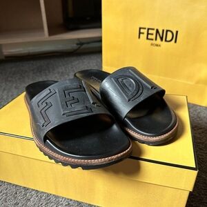 Fendi Black and Brown Sandals with Signature Design
